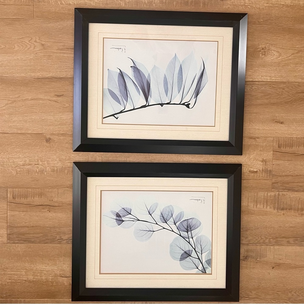 Pair Of Golden Camelia Leaf Matted Framed Art Print Signed By A. Koetsier 19x24”